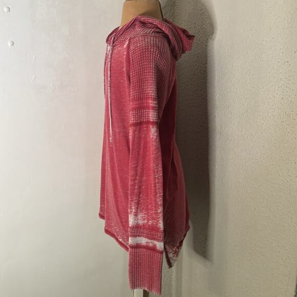 Others Follow Red Burnout Waffle Knit High Low Long Sleeve Hoodie Size M  Skater - Picture 3 of 13